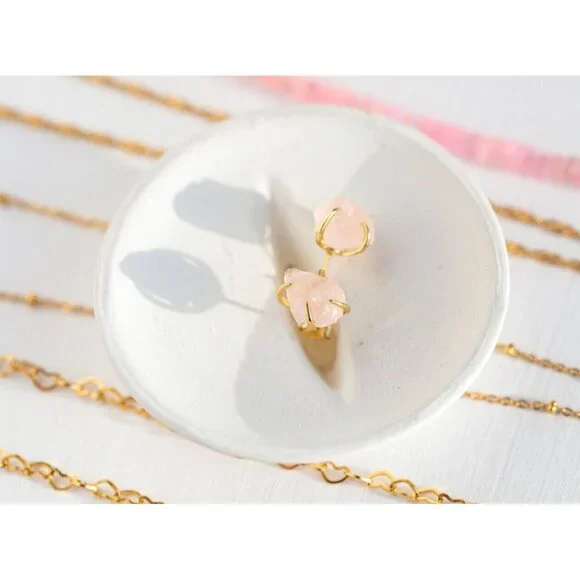 Pink Rose Quartz Earrings Pink Studs Pretty Gemstone Stud Earrings for Her - Picture 2 of 10